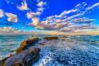 Indonesia. Sunset light can be absorbed and reflected by the black sand. Art Print
